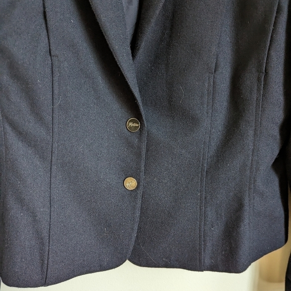 VINTAGE CLAUDE MONTANA French Navy Wool 80's Power Simple Breasted Blazer Medium - Picture 4 of 11